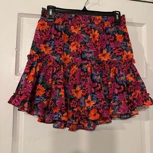 Floral Ruffle Skirt - Multicolor with Elastic Waist
